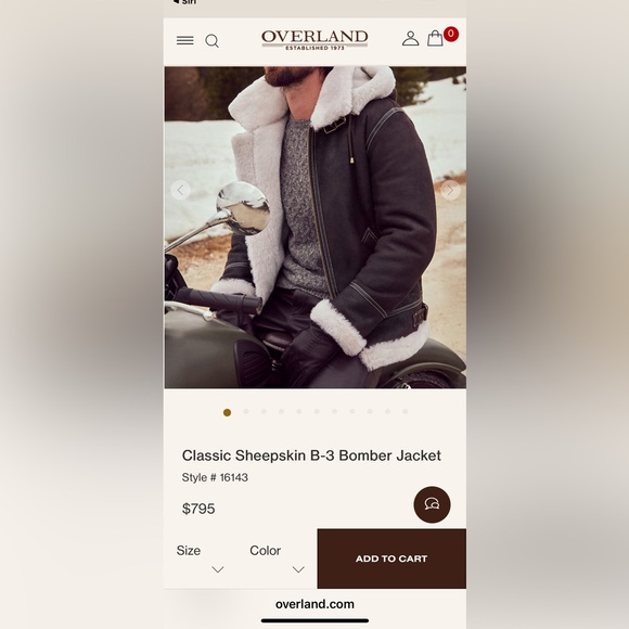 Overland Brown Shearling B-3 Bomber Jacket with genuine Shearling Lining - Picture 6 of 7